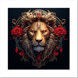 Golden lion head Posters and Art